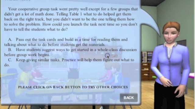 Classroom teacher training simulation